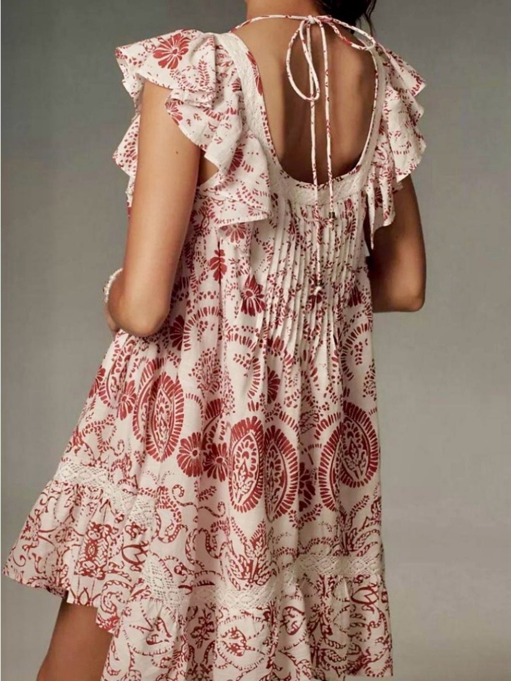 Maeve by Anthropologie Floral Ruffle Mini Dress in Raspberry NWT - Picture 3 of 11